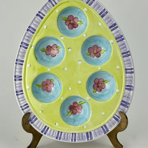 HausenWare Hand-Painted Deviled Egg Plate Vintage – Floral Spring Design - Picture 2 of 8
